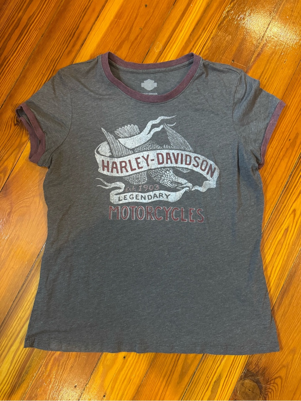 Harley-Davidson Charcoal Tee with Maroon Trim